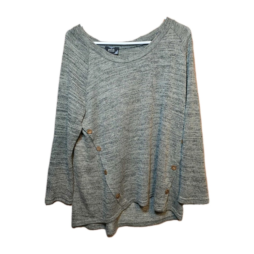 BLU PEPPER GRAY SWEATER TUNIC TAN BUTTONS ON SIDES TAN SUEDE ON ELBOWS WOMENS XL